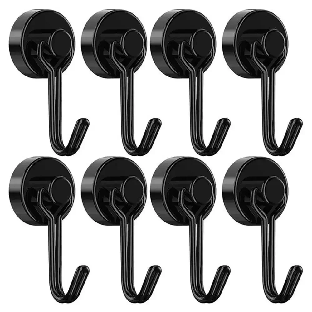 Heavy 1/2/4/8Pcs Duty Magnetic Hooks Strong Neodymium Magnet Hook Black Silver Swivel Hook Kitchen Refrigerator Hanging Tools