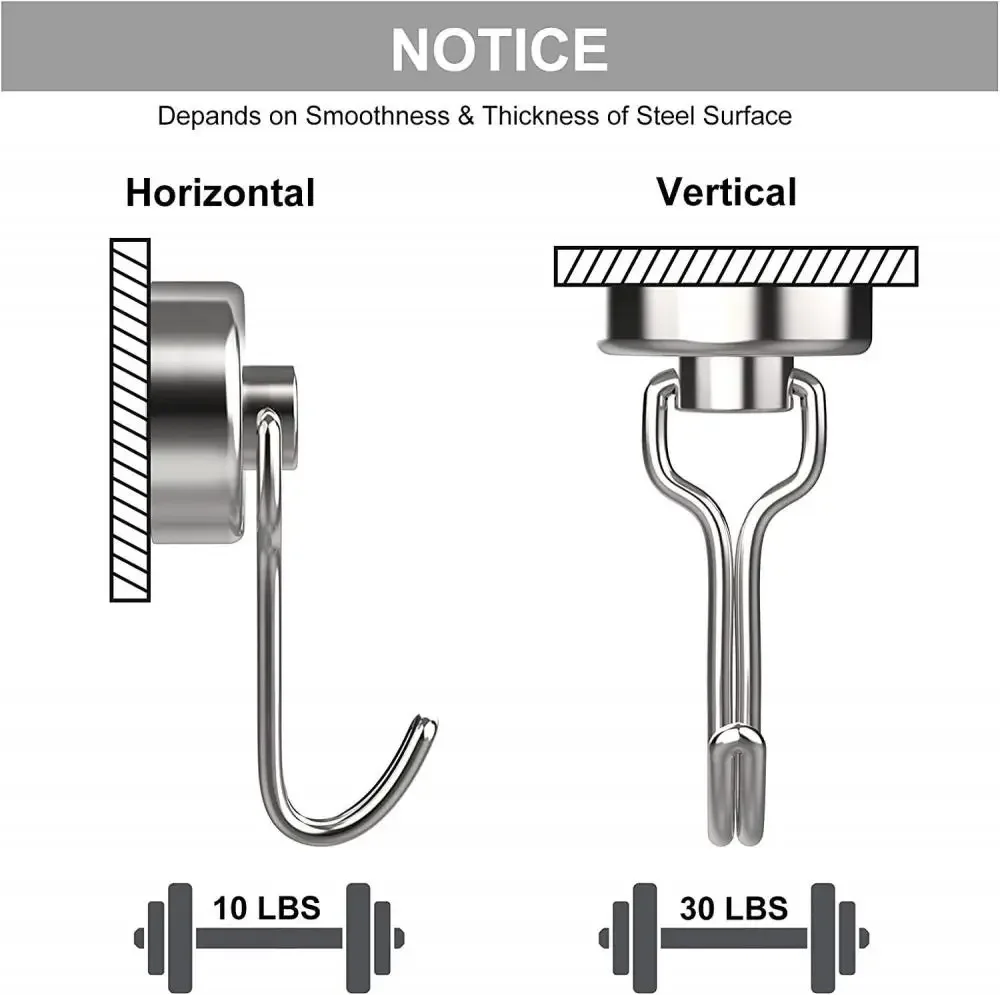 Heavy 1/2/4/8Pcs Duty Magnetic Hooks Strong Neodymium Magnet Hook Black Silver Swivel Hook Kitchen Refrigerator Hanging Tools