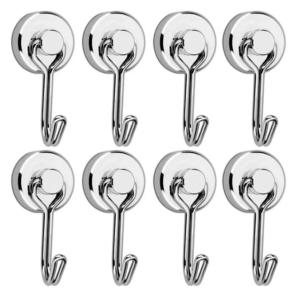 Heavy 1/2/4/8Pcs Duty Magnetic Hooks Strong Neodymium Magnet Hook Black Silver Swivel Hook Kitchen Refrigerator Hanging Tools