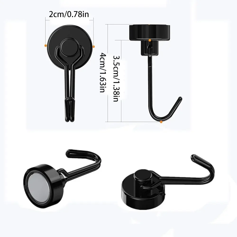 Heavy 1/2/4/8Pcs Duty Magnetic Hooks Strong Neodymium Magnet Hook Black Silver Swivel Hook Kitchen Refrigerator Hanging Tools
