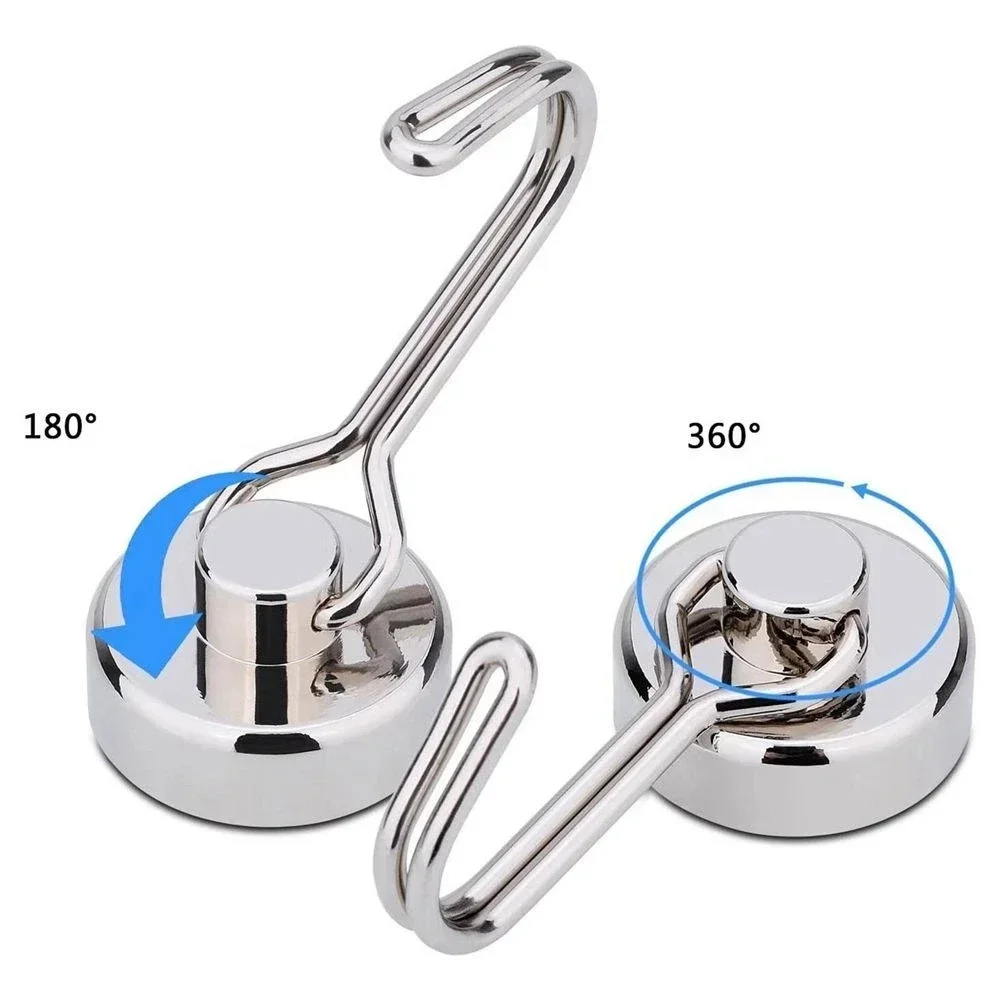 Heavy 1/2/4/8Pcs Duty Magnetic Hooks Strong Neodymium Magnet Hook Black Silver Swivel Hook Kitchen Refrigerator Hanging Tools