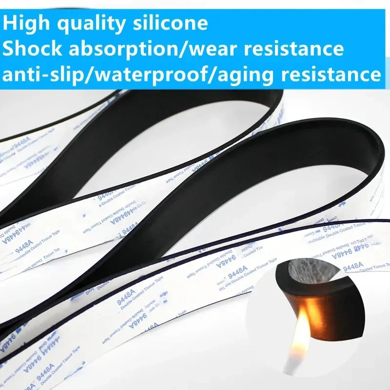 50cm Black Silicone Rubber Strip Self Adhesive Anti-skid Shock Absorption Damper High Temperature Resistant Sealing Strip