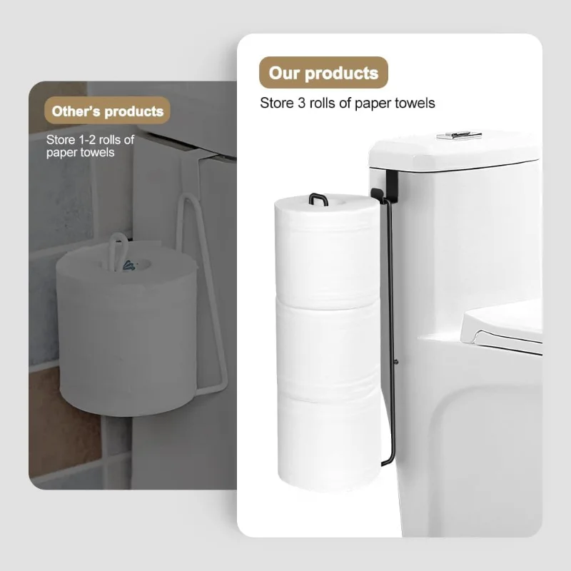 Bathroom Toilet Paper Holder with Storage Extra 3 Rolls, Over The Tank Toilet Paper Holder Wall Mount, Small Restroom Organizer