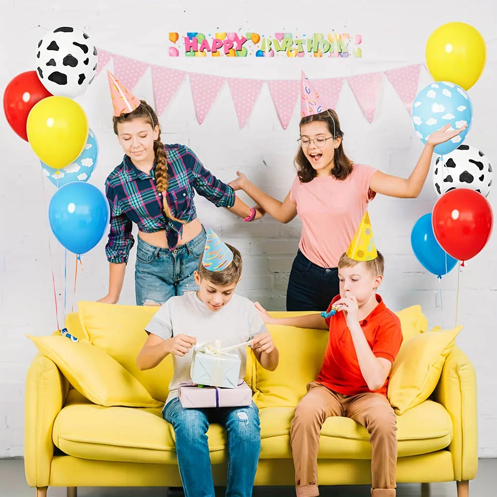 67pc Blue Yellow Red Balloon Arch Kit Boys' Birthday Shower Decor Story Theme Cloud Cow Printing Balloon Birthday Party Supplies