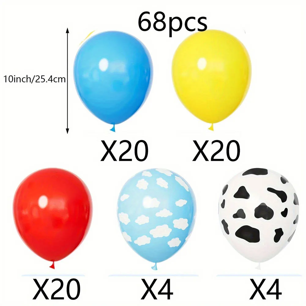 67pc Blue Yellow Red Balloon Arch Kit Boys' Birthday Shower Decor Story Theme Cloud Cow Printing Balloon Birthday Party Supplies