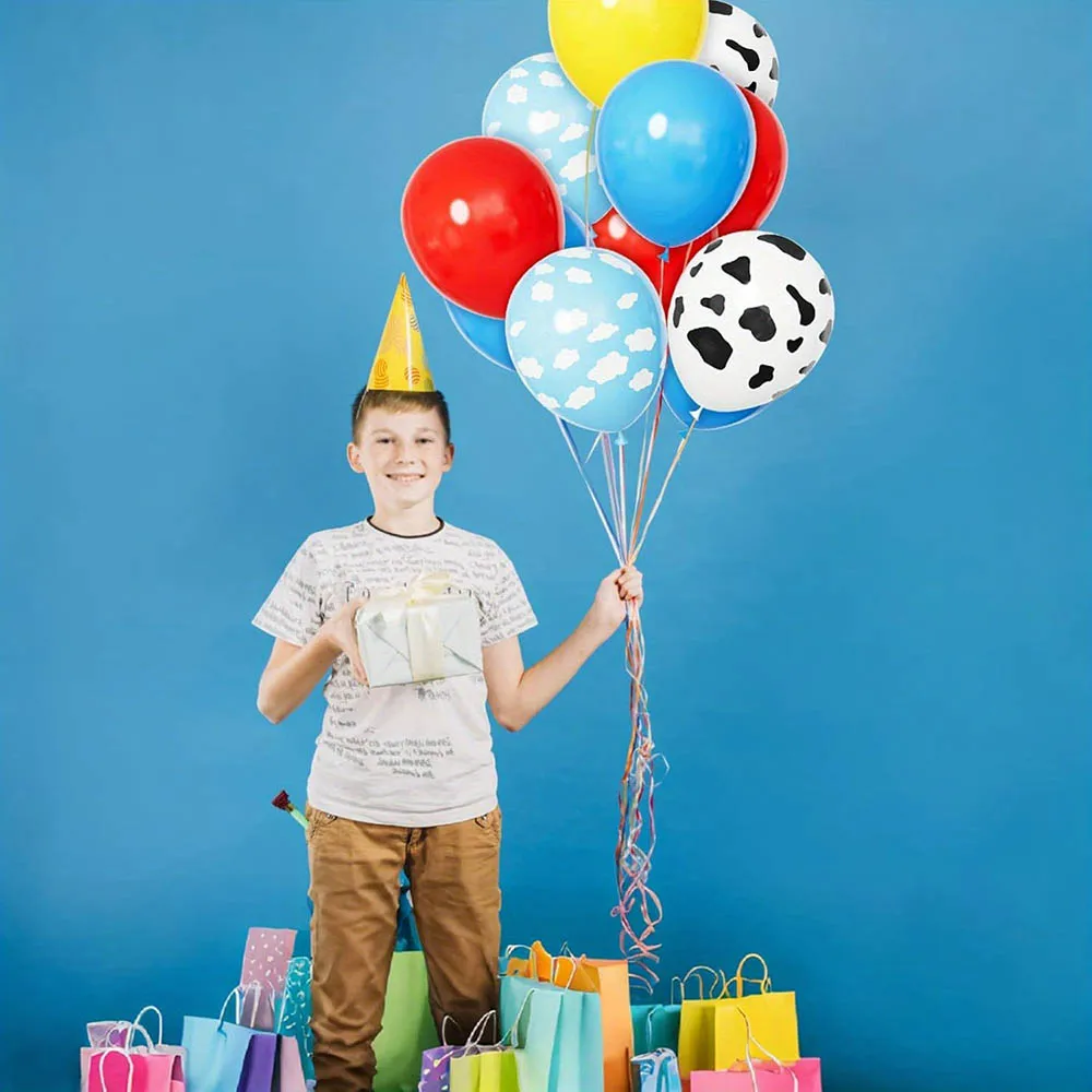 67pc Blue Yellow Red Balloon Arch Kit Boys' Birthday Shower Decor Story Theme Cloud Cow Printing Balloon Birthday Party Supplies
