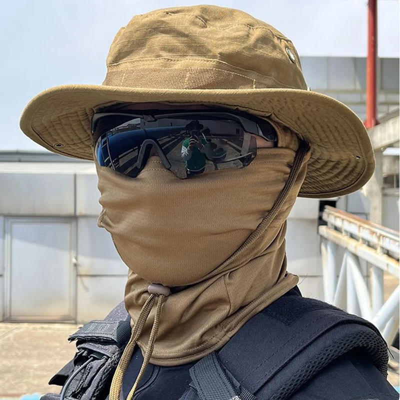 2Pcs/Set Men's Sun Protection Wide Brim Hat With Balaclava Mix Set Breathable Hunting Hat Outdoor Camping Hiking Fishing Cap