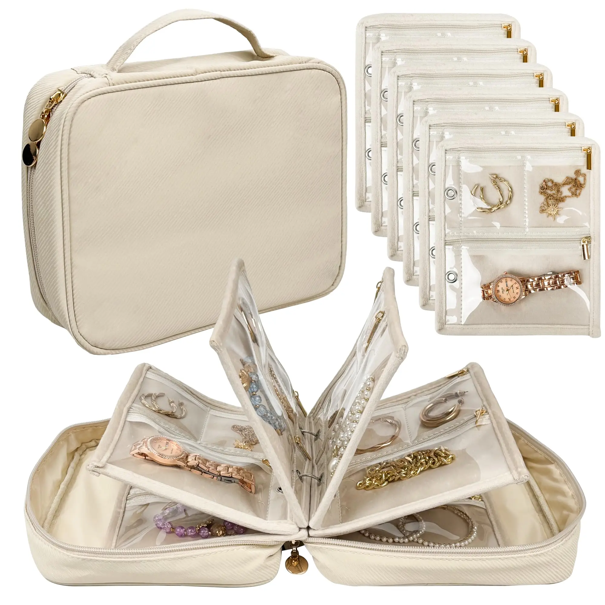 Travel Jewelry Organizer Case,Jewelry Bags Jewelry Storage Book Binder with Clear Zipper Velvet Pouch for Traveling,Earrings