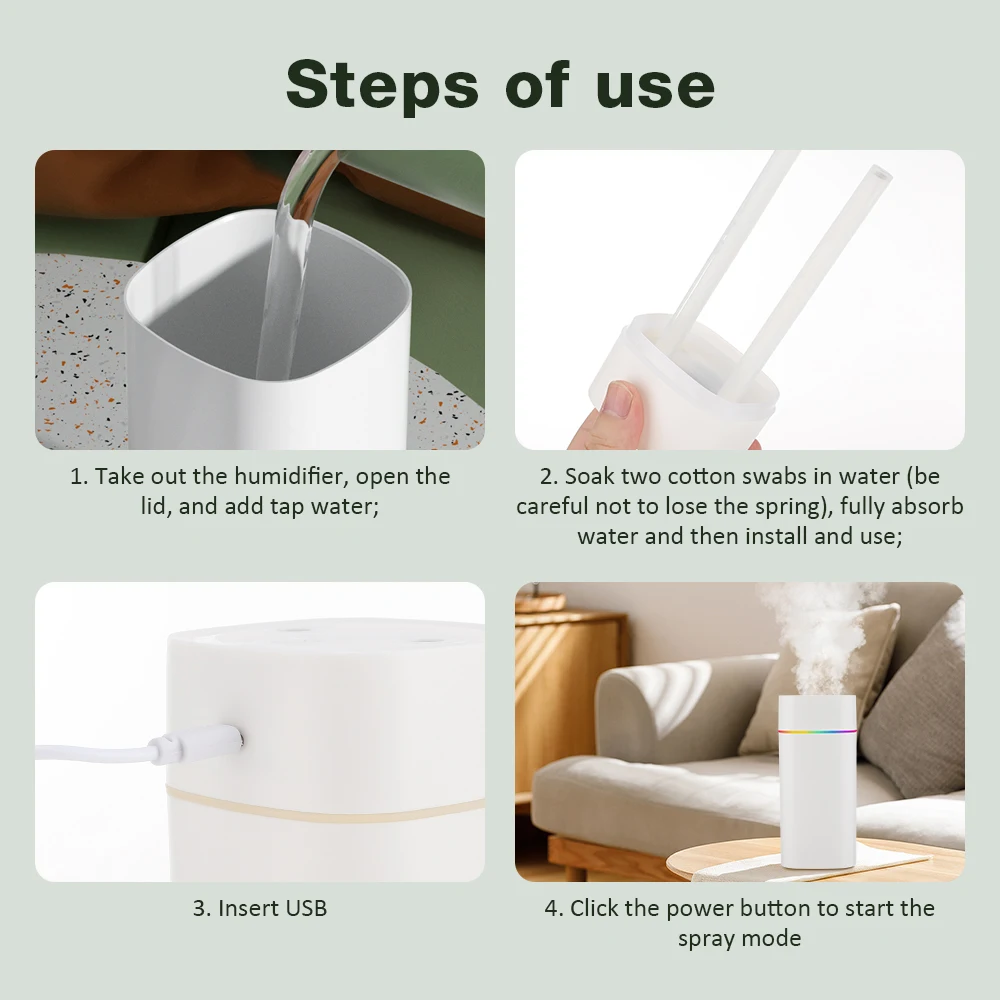 300/600ML USB Air Humidifier For Home Car With Colorful Night Light Large Capacity Essential Oil Aroma Diffuser Mist Sprayer
