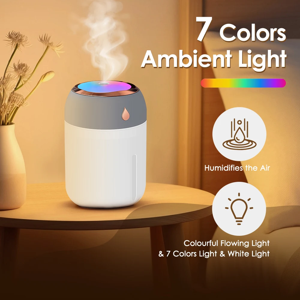 300/600ML USB Air Humidifier For Home Car With Colorful Night Light Large Capacity Essential Oil Aroma Diffuser Mist Sprayer