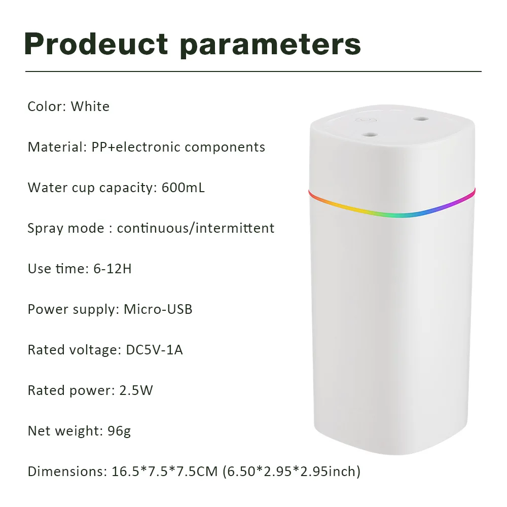 300/600ML USB Air Humidifier For Home Car With Colorful Night Light Large Capacity Essential Oil Aroma Diffuser Mist Sprayer