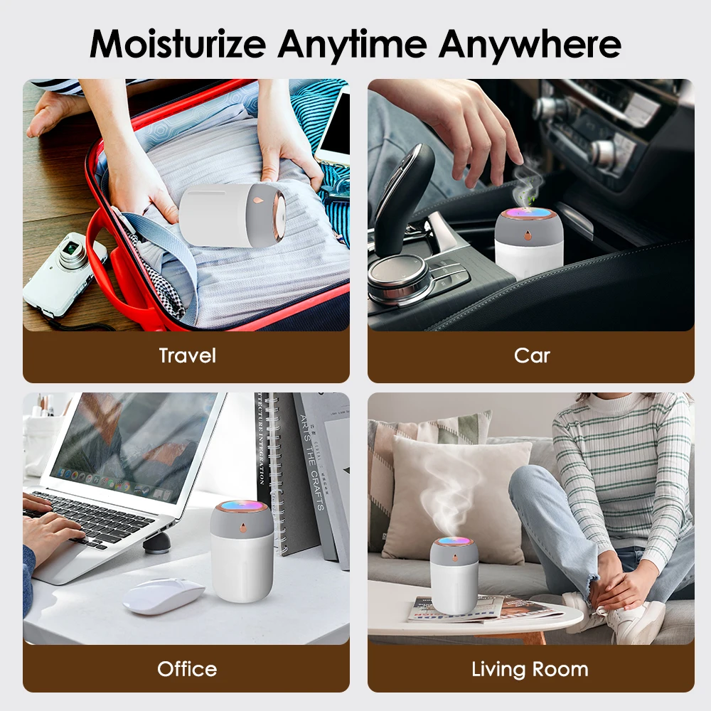 300/600ML USB Air Humidifier For Home Car With Colorful Night Light Large Capacity Essential Oil Aroma Diffuser Mist Sprayer
