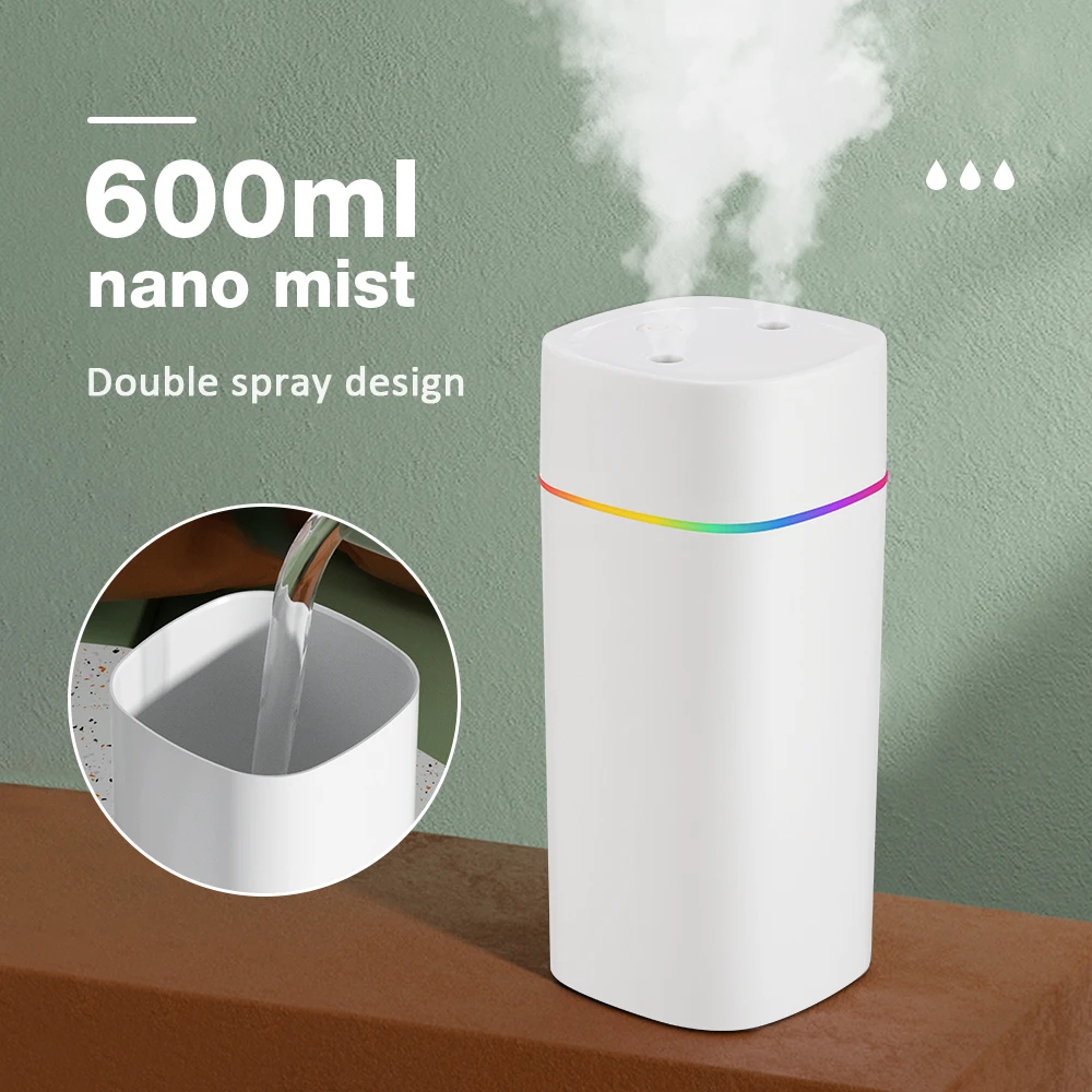 300/600ML USB Air Humidifier For Home Car With Colorful Night Light Large Capacity Essential Oil Aroma Diffuser Mist Sprayer