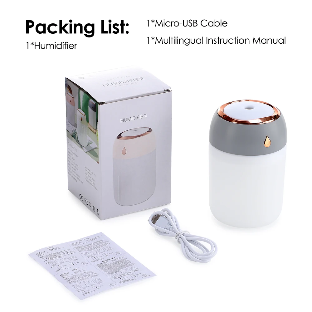 300/600ML USB Air Humidifier For Home Car With Colorful Night Light Large Capacity Essential Oil Aroma Diffuser Mist Sprayer