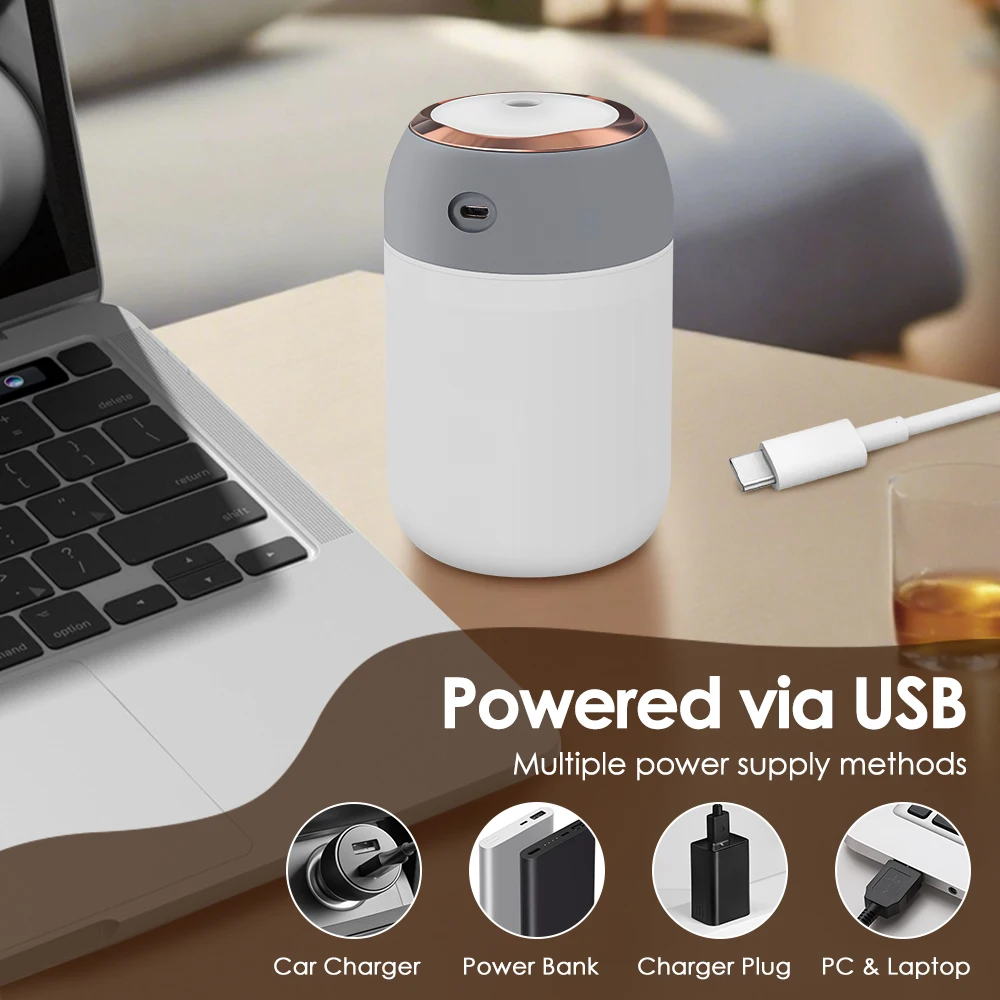 300/600ML USB Air Humidifier For Home Car With Colorful Night Light Large Capacity Essential Oil Aroma Diffuser Mist Sprayer