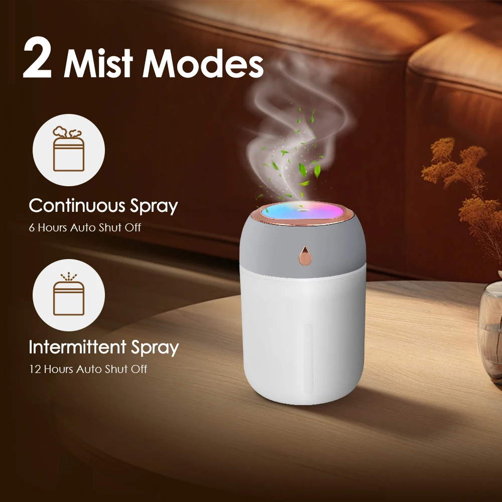 300/600ML USB Air Humidifier For Home Car With Colorful Night Light Large Capacity Essential Oil Aroma Diffuser Mist Sprayer