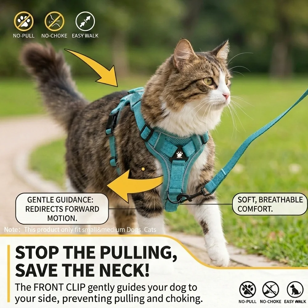 Breathable Cat Harness Leash for Small Medium Dogs Cats Adjustable Reflective Harnesses Pets Vest Puppy Maine Sphynx Supplies