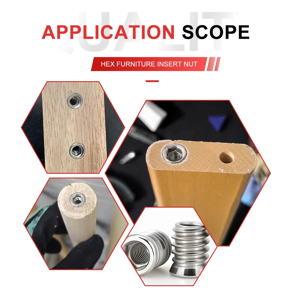 304 Stainless Steel Hex Drive Insert Nuts Woodworking Wood Insertnut Furniture Nut Table Desk Chair Bed Nutsert M4 M5 M6 M8