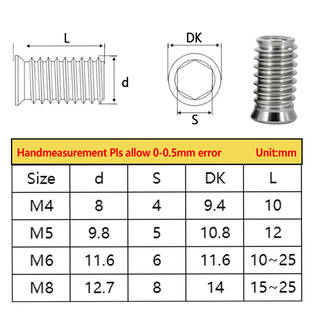 304 Stainless Steel Hex Drive Insert Nuts Woodworking Wood Insertnut Furniture Nut Table Desk Chair Bed Nutsert M4 M5 M6 M8