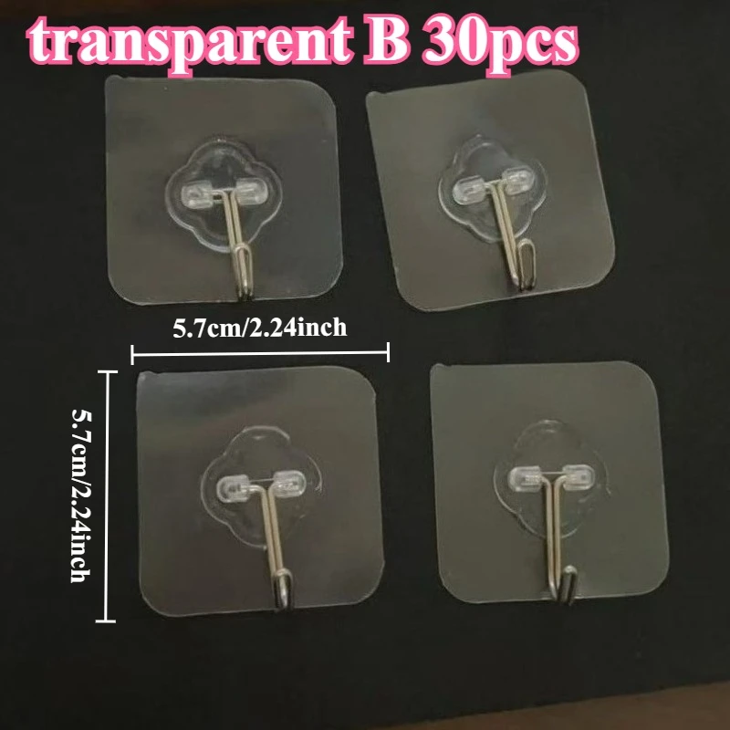 Transparent Scratch-Free Self Adhesive Hooks, Wall Mounted Heavy Duty Hooks for Bathroom Clothes, Living Room Door & Photo Frame