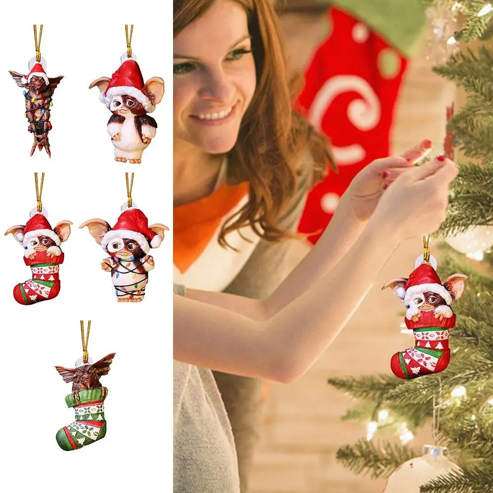 Gremlins Santa Hat Hanging Christmas Tree Decoration Pendant Cute Puppy Acrylic Ornament Christmas Gift Festive Party Supplies