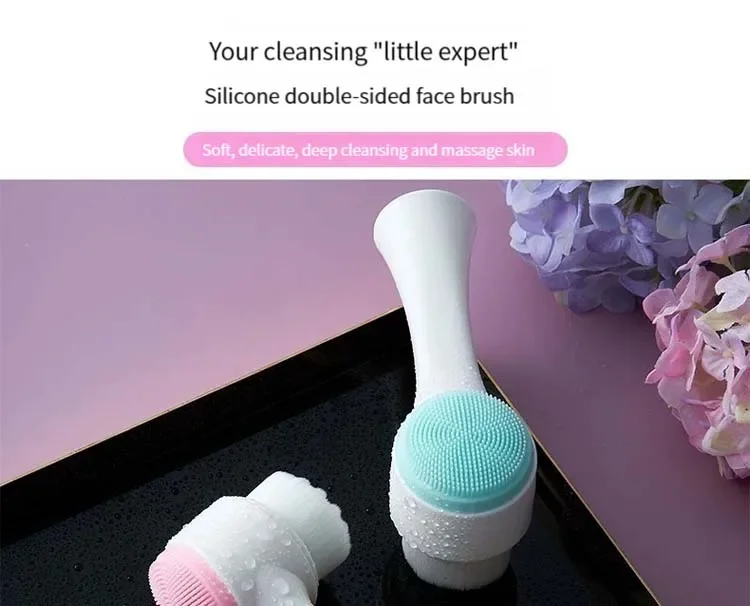 CNK Wholesale 3D Bilateral Cleanser Brush Facial Soft Manual Massage Silicone Facial Bristles Silicone Double Sided Face Brush