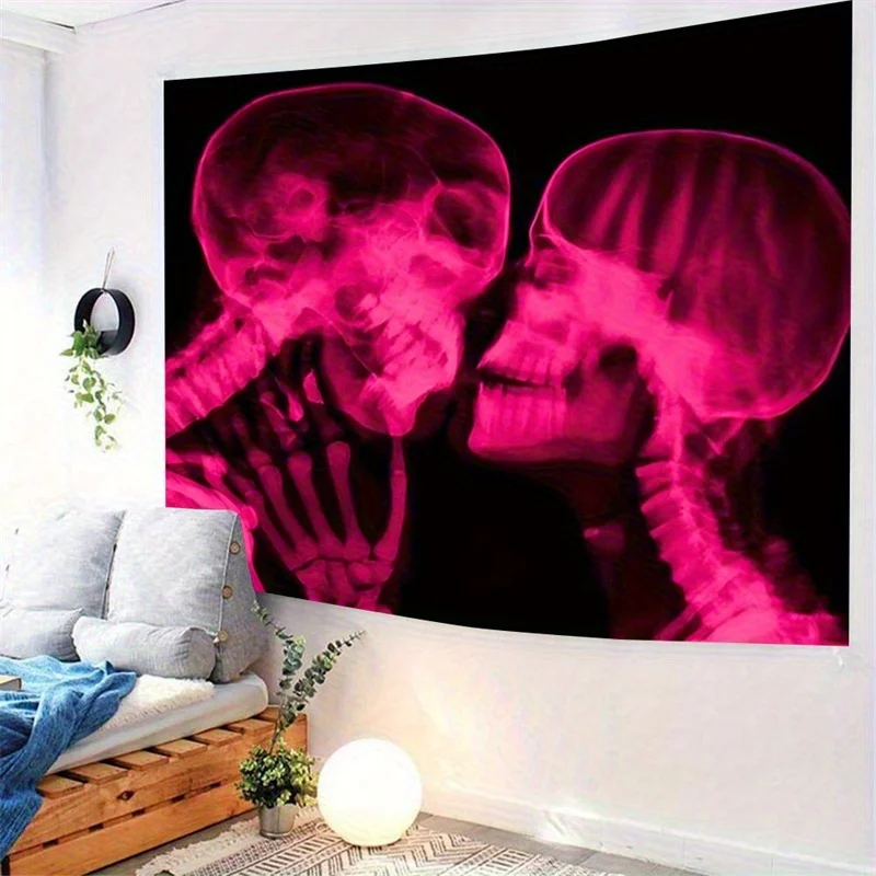 VIKAMA Pink Skull X-Ray Tapestry Skeletal Neon Unique Bedroom Music Party Room Trendy Living Room Decor