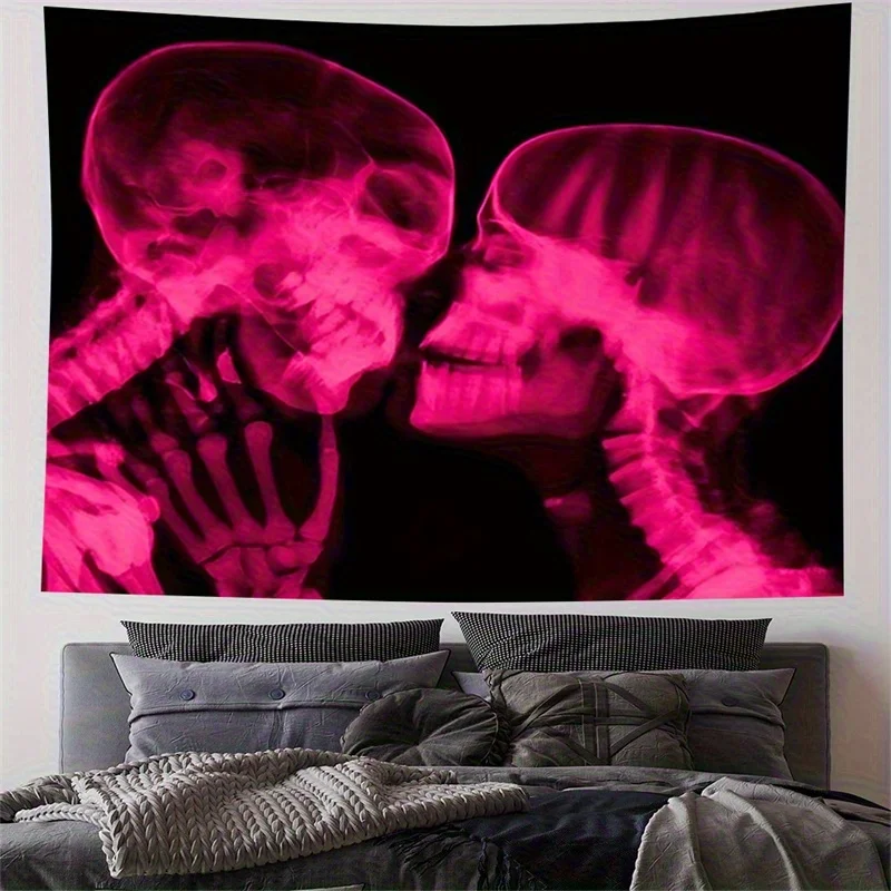VIKAMA Pink Skull X-Ray Tapestry Skeletal Neon Unique Bedroom Music Party Room Trendy Living Room Decor