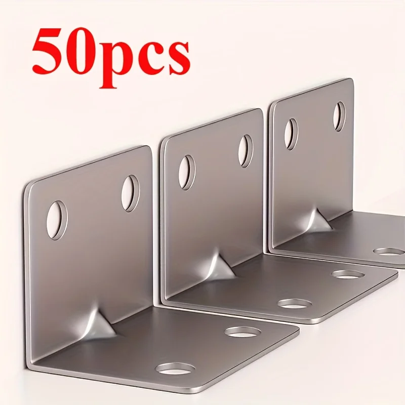 50Pcs right-angle bracket angle code set (10 angle codes + 40 screws), 90-degree L-shaped metal connector, for furniture shelf c