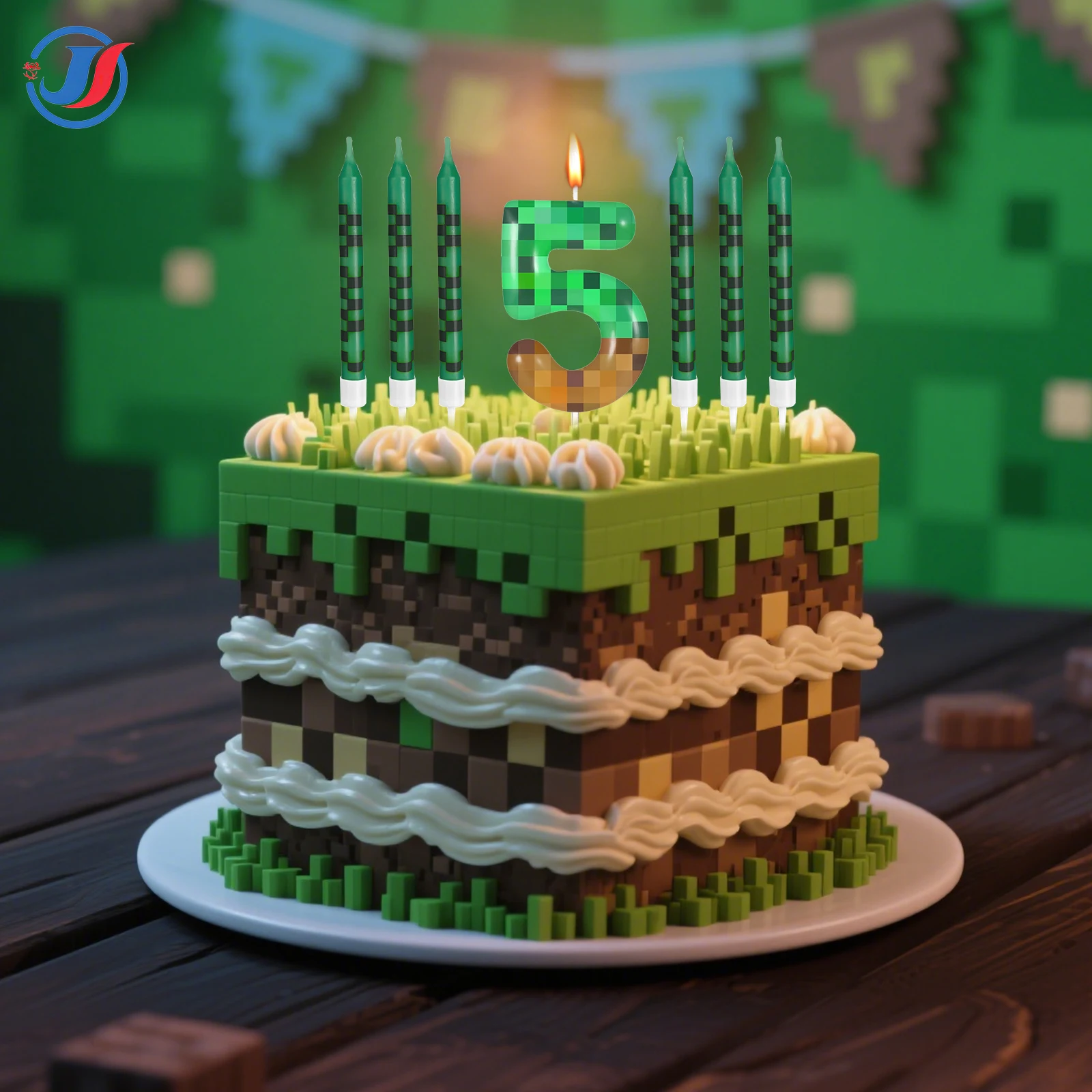7Pcs Retro Pixel Birthday Cake Candles Topper for Pixel Theme Party Anniversary Party Video Game Party Supplies for Boys Girls