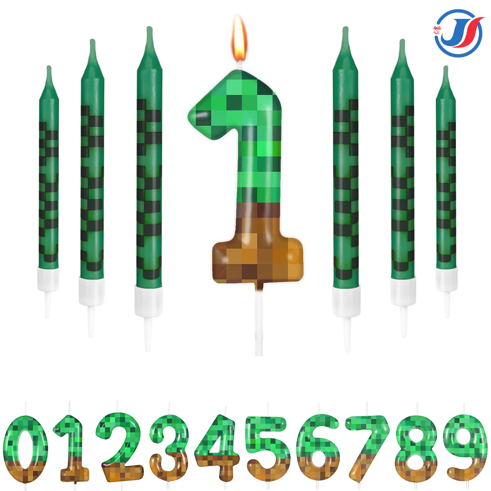7Pcs Retro Pixel Birthday Cake Candles Topper for Pixel Theme Party Anniversary Party Video Game Party Supplies for Boys Girls