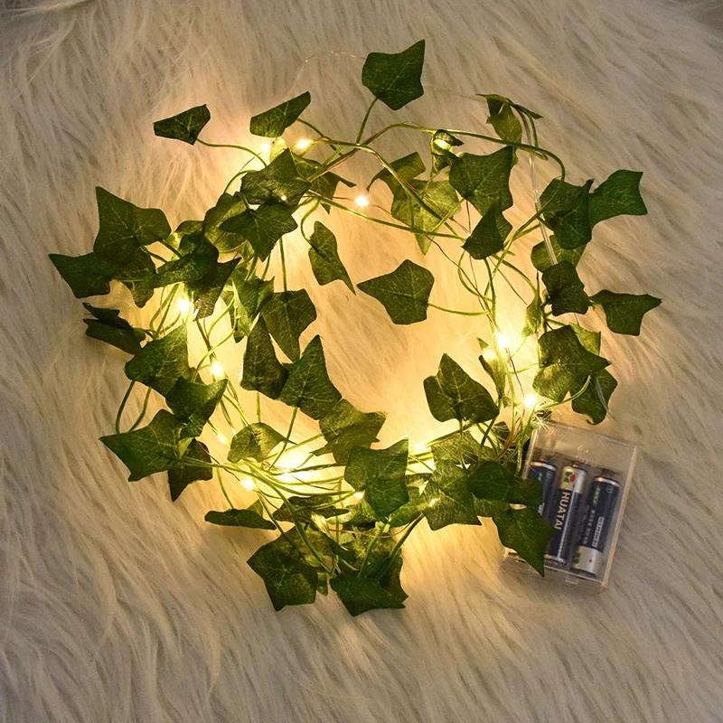 2/5/10M Silk Leaves Fake Creeper Green Leaf Ivy Vine LED String Lights for Home Wedding Hanging Garland Artificial Plants Decor