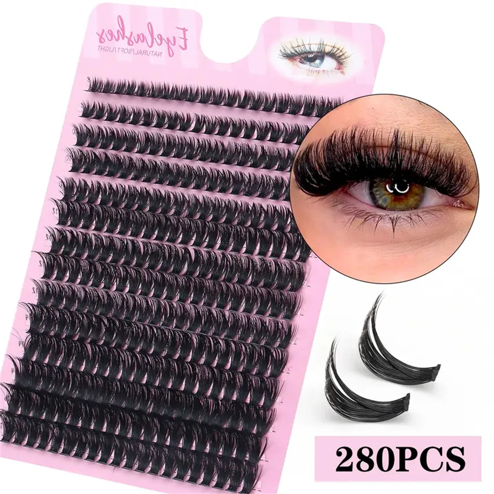 280 Clusters of 60D False Mink Eyelashes D Curly Natural Eyelashes Extension Russian Strip Individual Eyelashes Makeup Tool