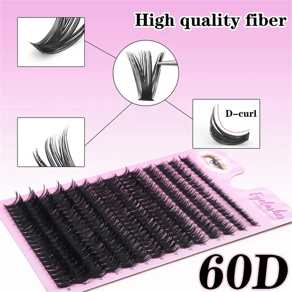 280 Clusters of 60D False Mink Eyelashes D Curly Natural Eyelashes Extension Russian Strip Individual Eyelashes Makeup Tool