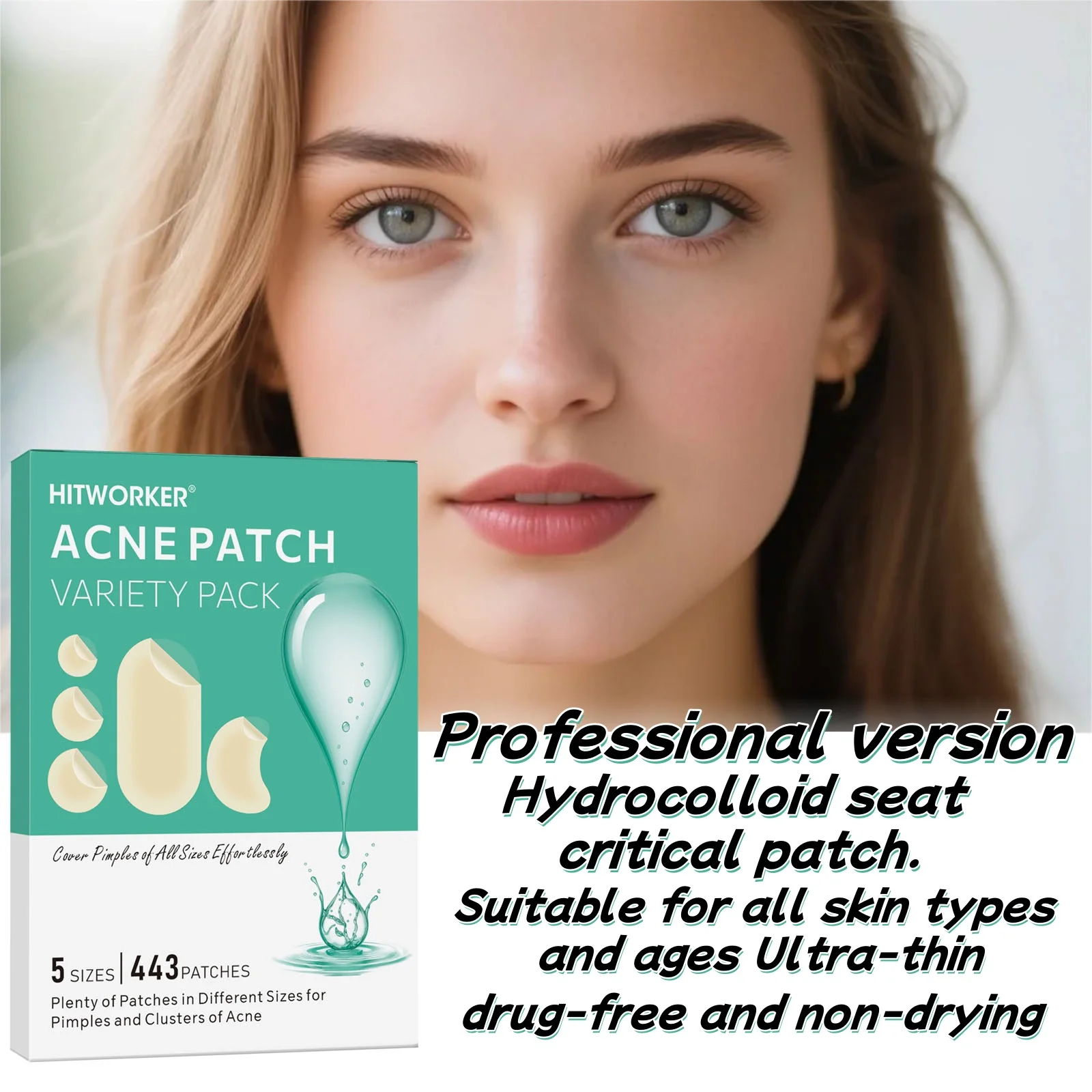 Hydrocolloid Acne Patch Facial Cleansing Care Essence, Tool Accessory, Invisible and Waterproof, Suitable for All Skin Types