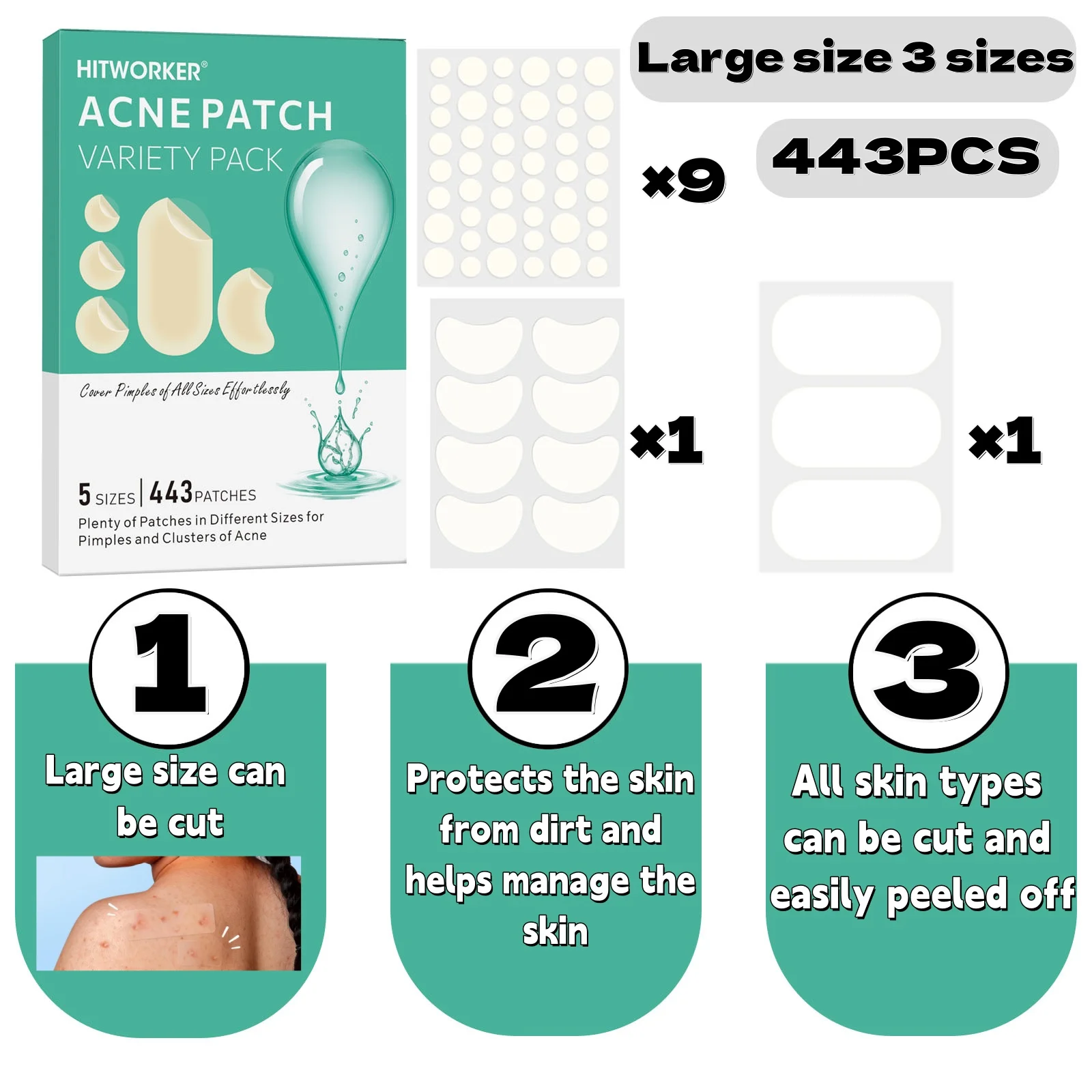 Hydrocolloid Acne Patch Facial Cleansing Care Essence, Tool Accessory, Invisible and Waterproof, Suitable for All Skin Types