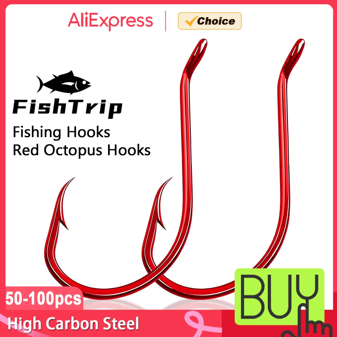 FishTrip Red Octopus Hooks 25-100PCS Circle Hook Offset 2X Strong Live Bait Barbed Carp Hook Saltwater Freshwater Catfish Bass