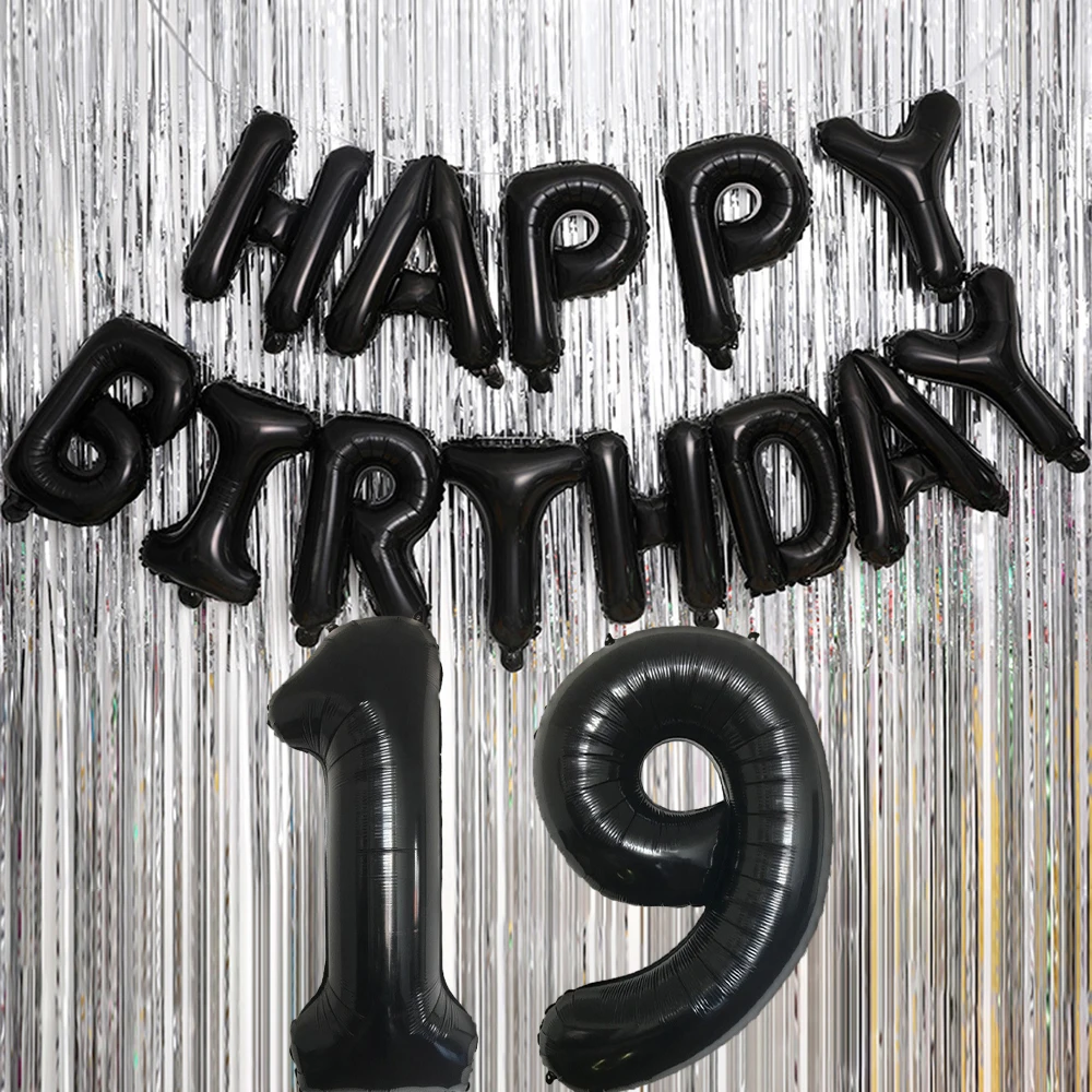 Black 32-Inch Number 1-30 Balloons and 16-Inch 'Happy Birthday' Letter Foil Balloons Set Birthday Party Decoration Supplies
