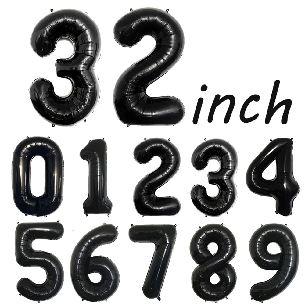 Black 32-Inch Number 1-30 Balloons and 16-Inch 'Happy Birthday' Letter Foil Balloons Set Birthday Party Decoration Supplies