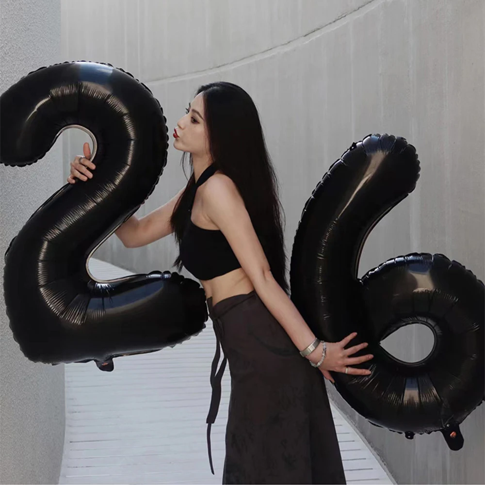Black 32-Inch Number 1-30 Balloons and 16-Inch 'Happy Birthday' Letter Foil Balloons Set Birthday Party Decoration Supplies