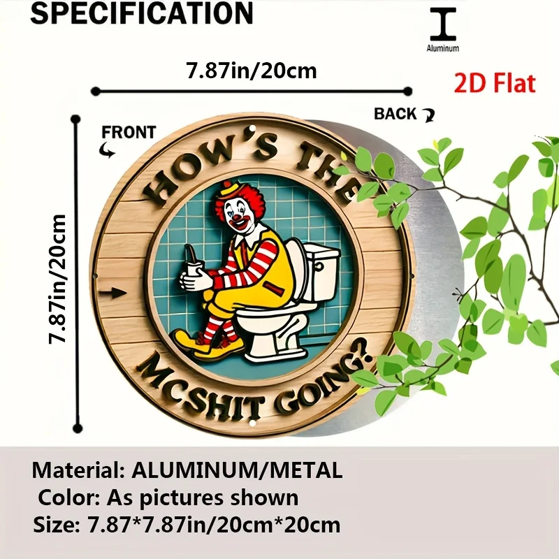 Vintage Clown iron Wall Art Sign - "How'S the Mcshit Going?" Retro Metal iron Decor, Rustic Round Wall Decoration for Home