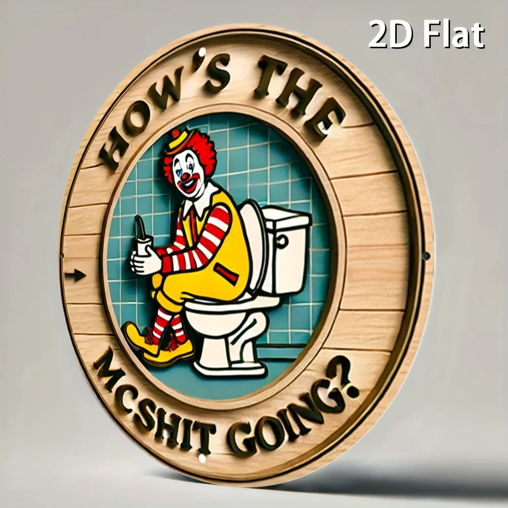 Vintage Clown iron Wall Art Sign - "How'S the Mcshit Going?" Retro Metal iron Decor, Rustic Round Wall Decoration for Home