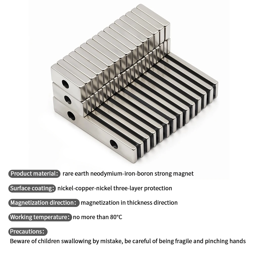 Super Strong Neodymium Magnet N35 NdfeB Permanent Magnetic imanes Block with holes Powerful Magnets Refrigerator Magnet