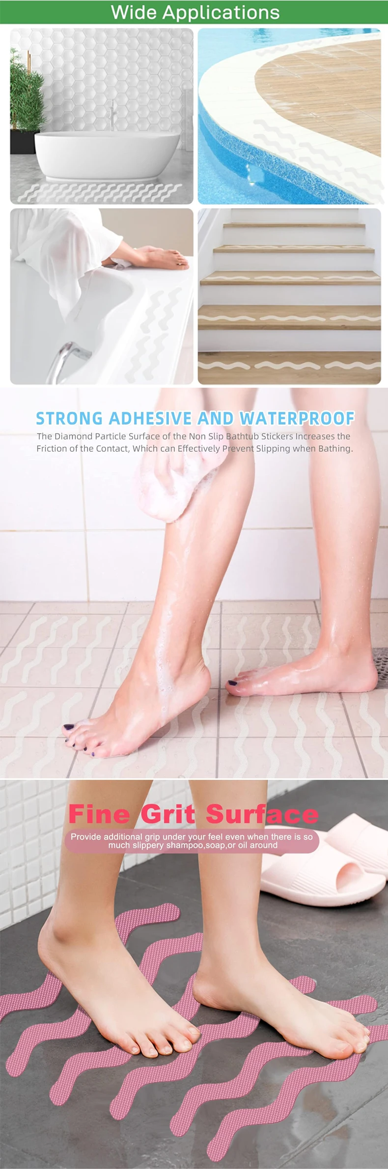 6/12/24Pcs Anti Slip Shower Stickers With Scraper Safety Bathtub Strips Adhesive Decal Waterproof For Bath Tub Shower Stairs