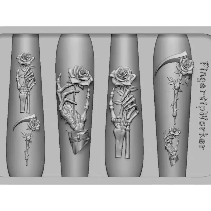 Rose Flower Skull Silicone Nail Art Molds DIY Skeleton Hand Design Transparent Carving Mold Nail Art Decorations