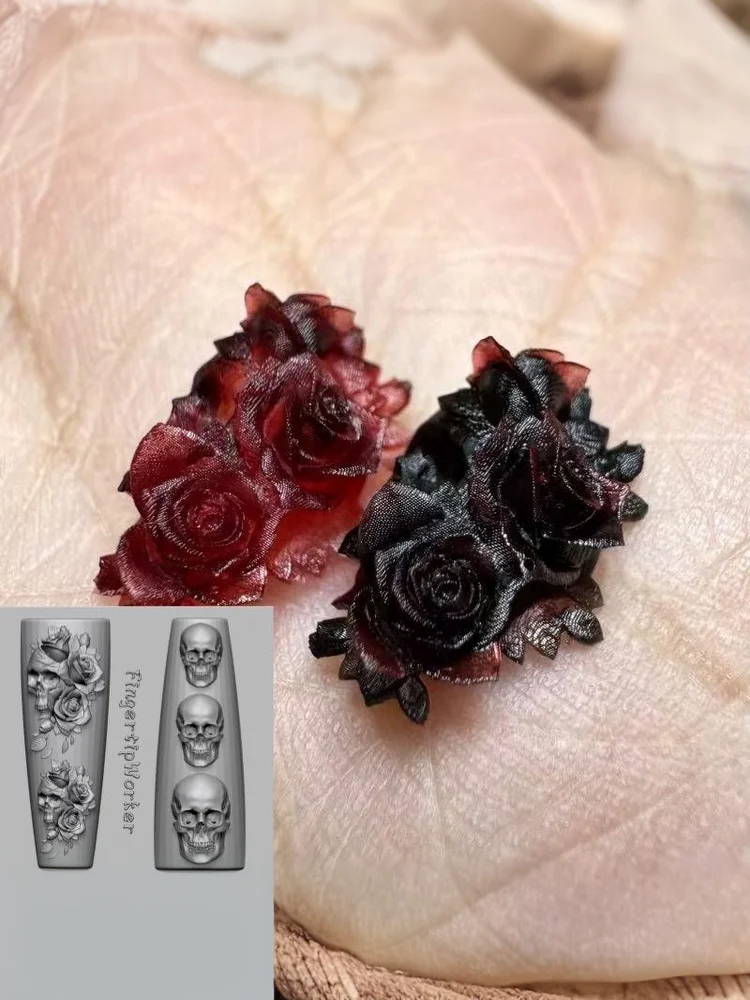 Rose Flower Skull Silicone Nail Art Molds DIY Skeleton Hand Design Transparent Carving Mold Nail Art Decorations