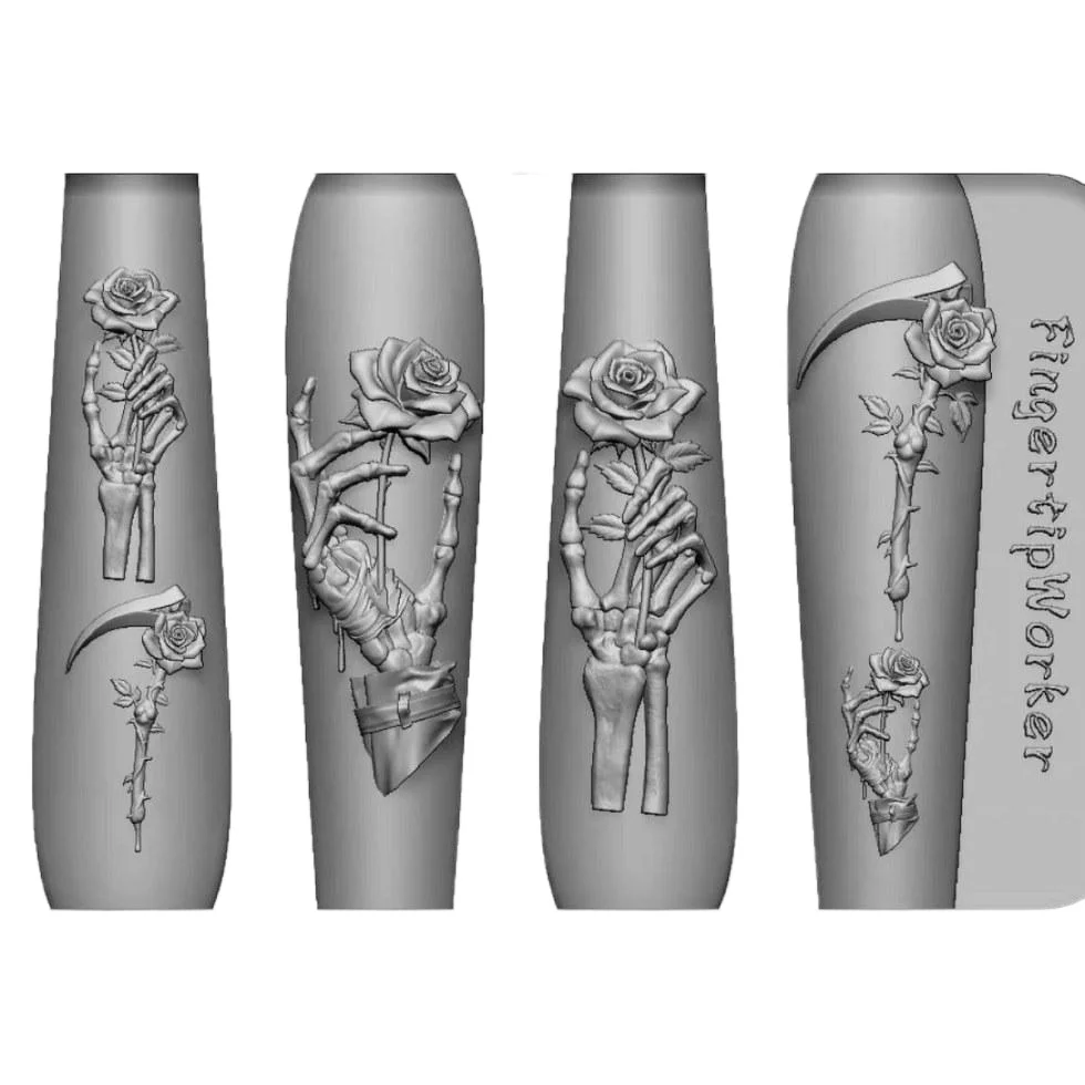 Rose Flower Skull Silicone Nail Art Molds DIY Skeleton Hand Design Transparent Carving Mold Nail Art Decorations