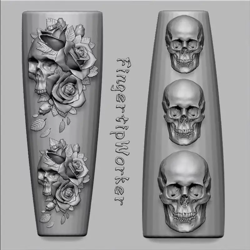 Rose Flower Skull Silicone Nail Art Molds DIY Skeleton Hand Design Transparent Carving Mold Nail Art Decorations