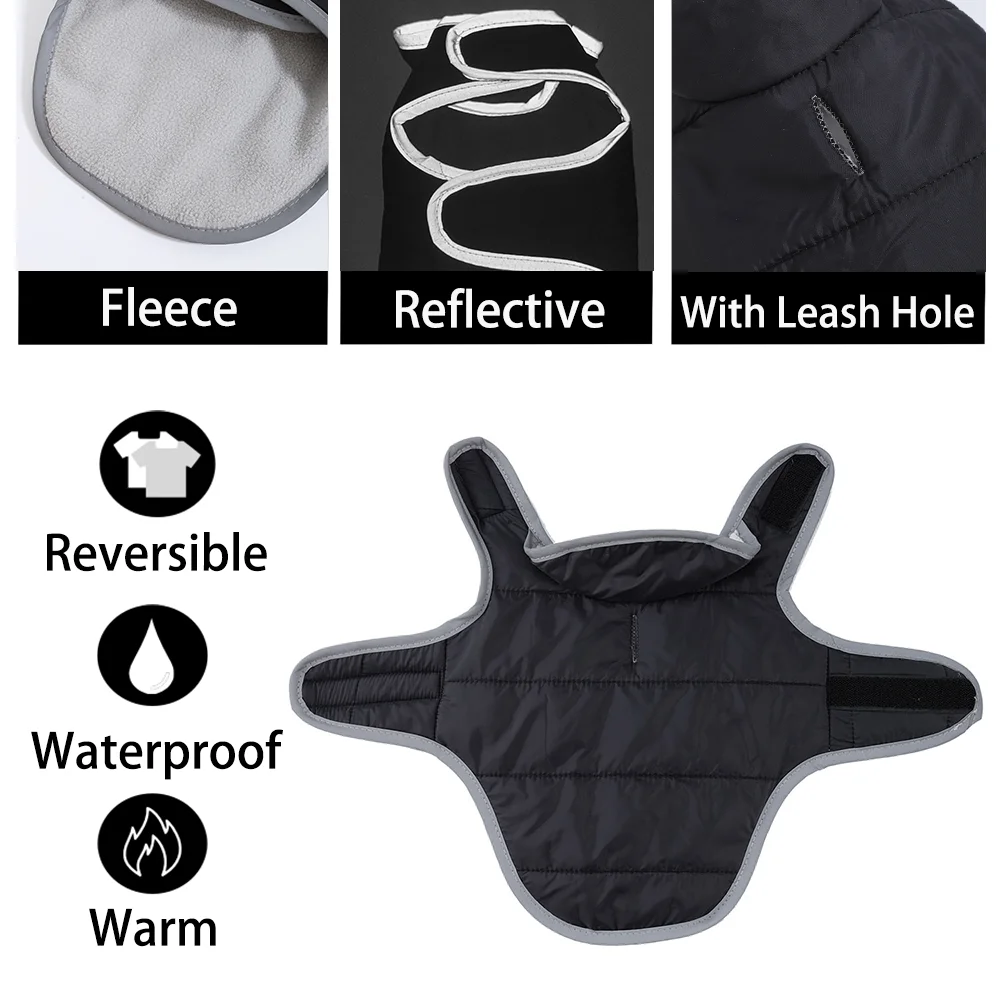 Reflective Pet Jacket With Leash Hole Reversible Waterproof Dog Outfits For Small Medium Dogs Cat Warm Chihuahua Vest For Winter