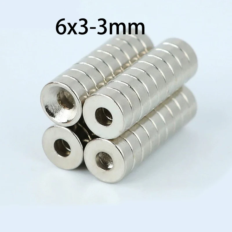 20/50/100pcs 6x3-3mm 6x3mm Magnets with 3mm Hole, Easily Screw Into Your RC Cars, Robots, Miniatures & Precision Tools